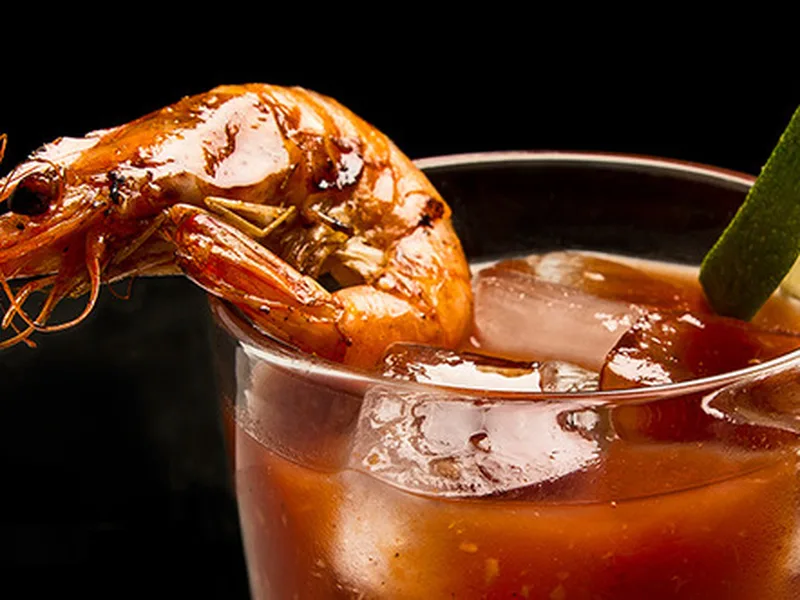 Ultimate Seafood Bloody Mary with Grilled Prawns and Oyster