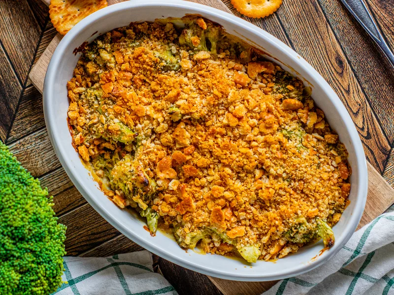 Blue Cheese Broccoli Casserole with Ritz Topping