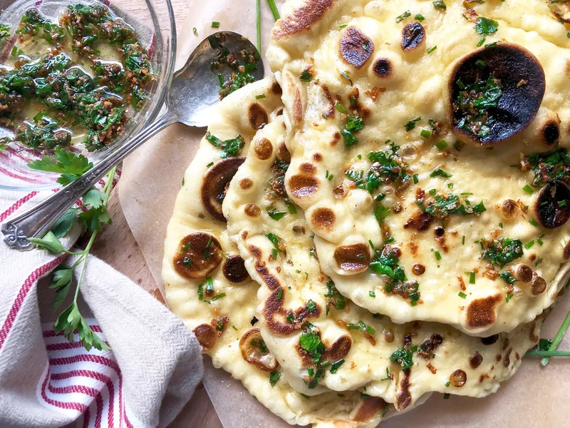 Herbed Garlic Butter Naan with Yogurt Dough