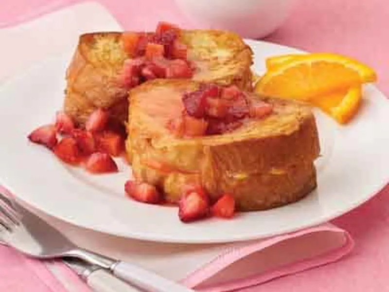 French Toast Sandwiches with Strawberry Rhubarb Sauce