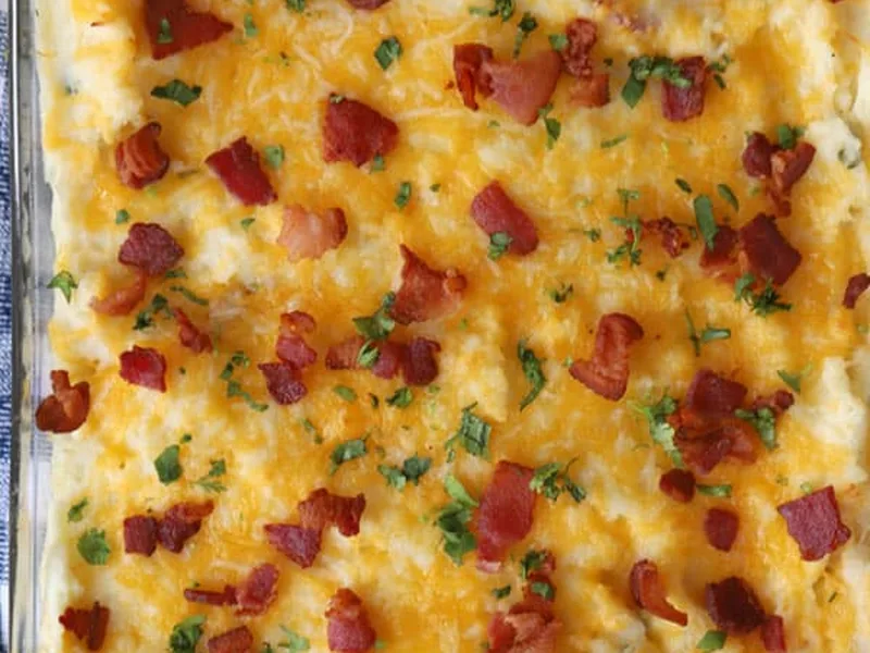 Twice Baked Potato Casserole with Bacon and Cheddar