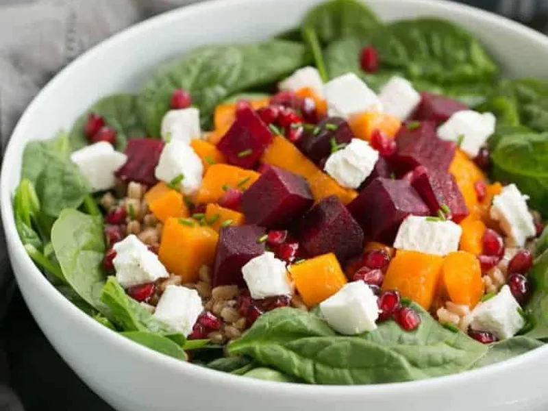 Roasted Fall Vegetable Farro Salad with Maple Balsamic