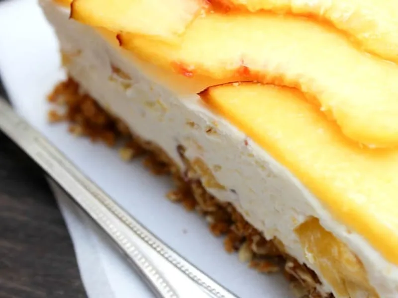 Fresh Peach No-Bake Cheesecake with Almond Graham Crust