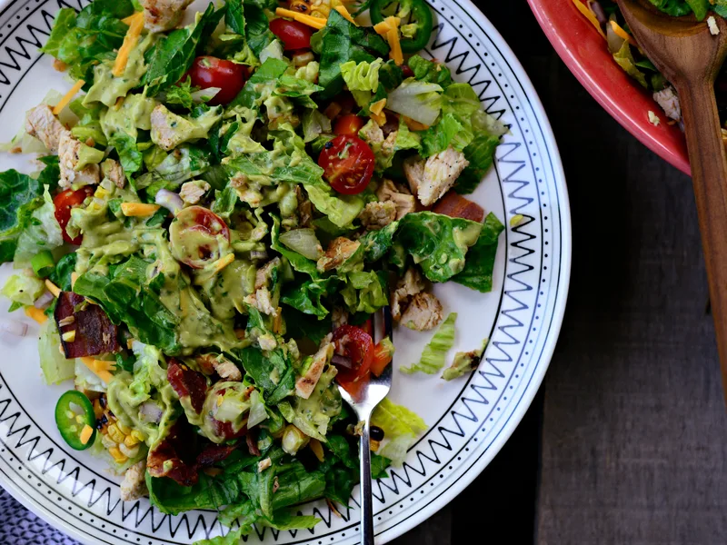 Bacon Chicken Chopped Salad with Smoky Cilantro Avocado Dressing