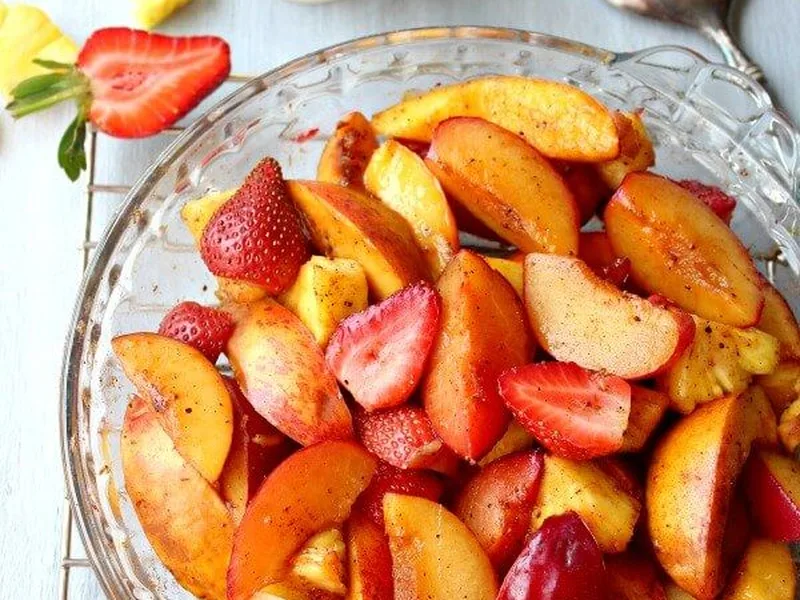 Roasted Summer Fruit with Honey Yogurt Sauce