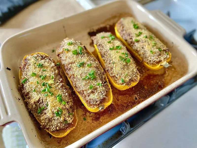 Meat-Stuffed Delicata Squash with Maple Soy Glaze