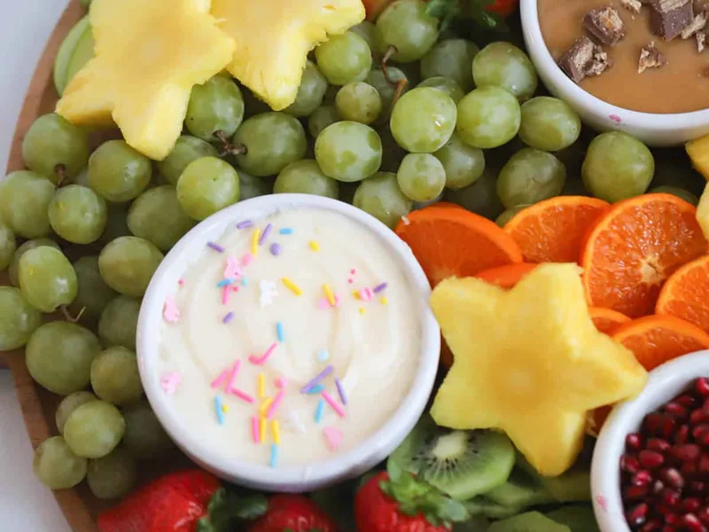 Fresh Fruit Charcuterie Board with Vanilla Cream Cheese Dip