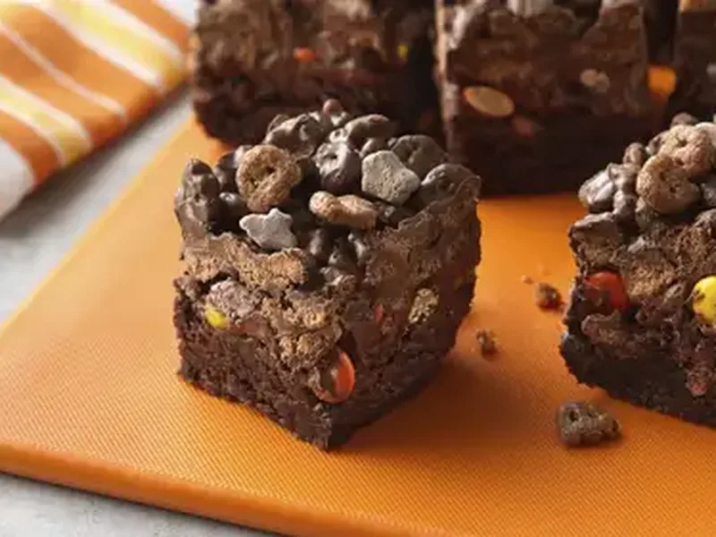 Death By Chocolate Crunch Bars with Brownie Base and Cereal Topping