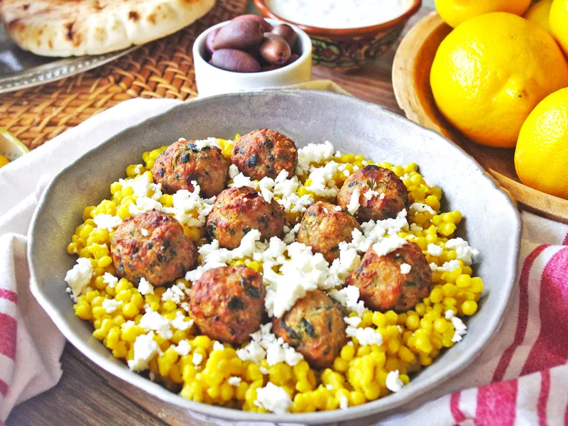 Greek Turkey Meatballs with Tzatziki and Couscous