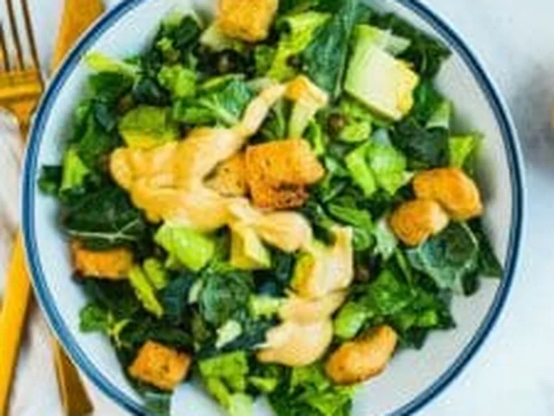 Creamy Chickpea Caesar Salad with Kale and Romaine