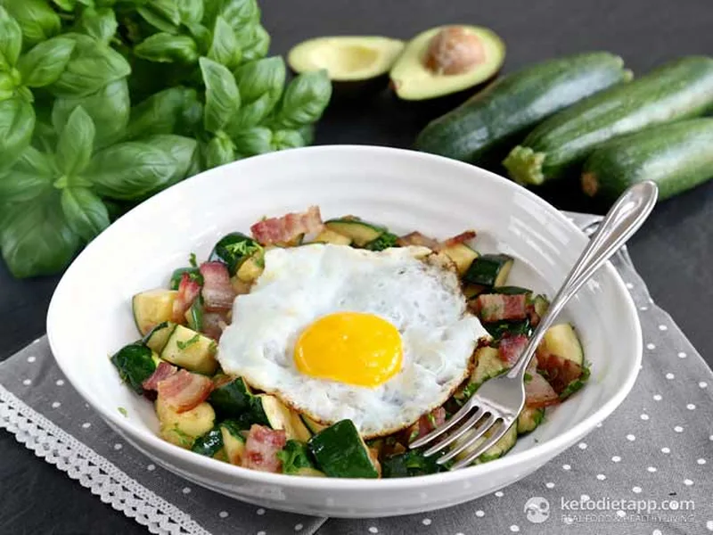 Keto Bacon Zucchini Breakfast Hash with Fried Egg