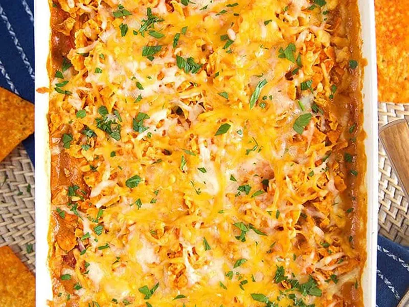 Dorito Chicken Casserole with Nacho Cheese Sauce