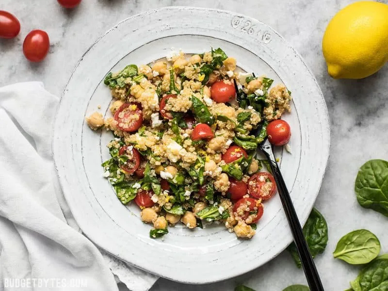 Mediterranean Quinoa Spinach Chickpea Salad with Feta