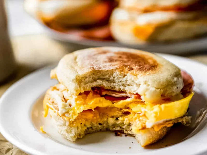 Homemade Breakfast Sandwiches with Canadian Bacon and Cheese