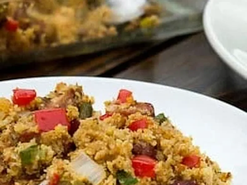 Andouille Sausage and Cornbread Stuffing with Bell Peppers