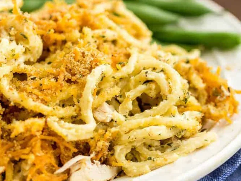 Cheesy Cheddar Chicken Spaghetti Casserole with Creamy Sauce