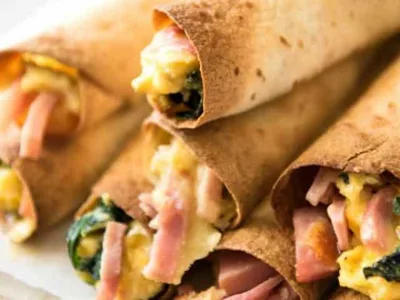 Ham & Egg Baked Taquitos with Spinach and Cheese