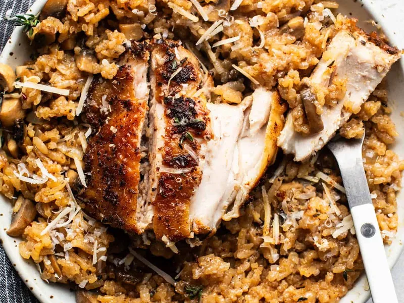 One-Pot Mushroom Chicken and Rice Bake