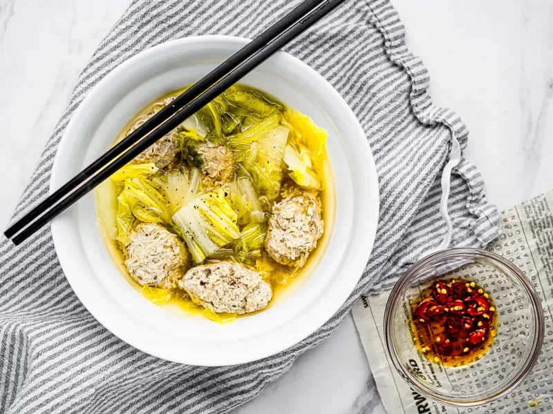 Low Carb Vietnamese Pork Meatball Napa Cabbage Soup