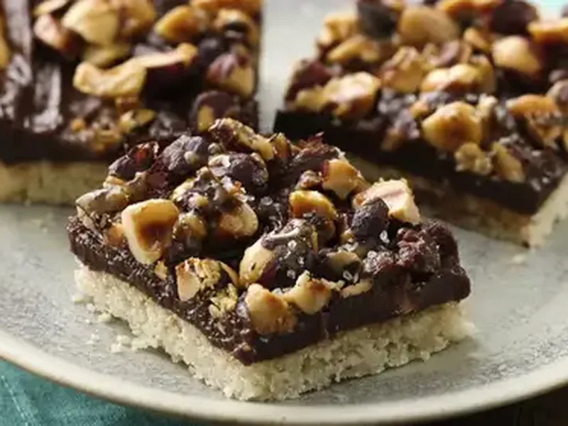 Candied Hazelnut Truffle Bars with Mascarpone Chocolate Layer