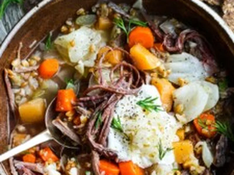 Hearty Corned Beef and Cabbage Stew with Farro and Dill