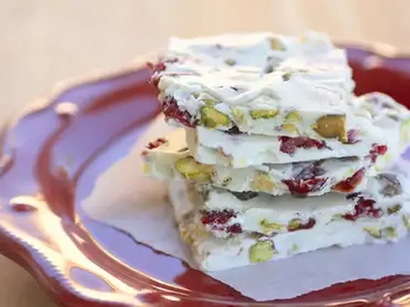 White Chocolate Pistachio Cherry Bark with Vanilla Almond