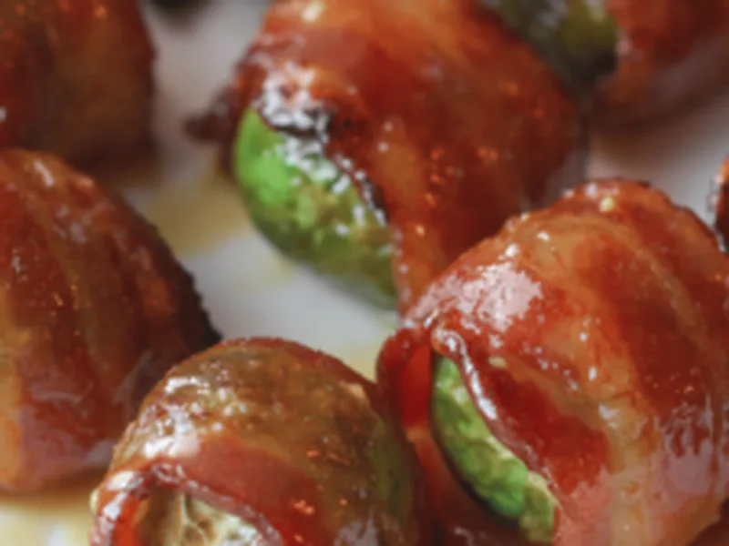 Candied Bacon Wrapped Brussels Sprouts with Maple Dijon Glaze