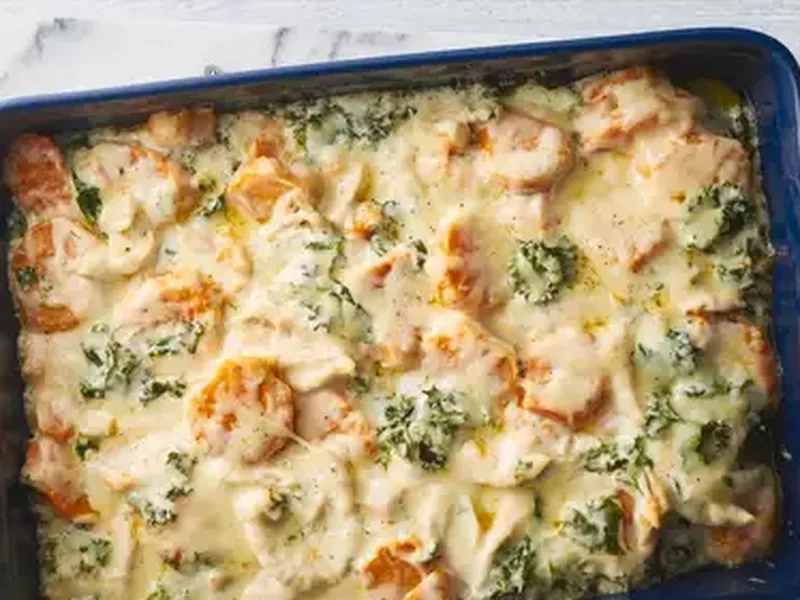 Cheesy Chicken and Sweet Potato Casserole with Gruyère