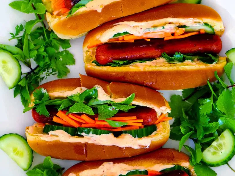 Bánh Mì Hot Dogs with Pickled Carrots