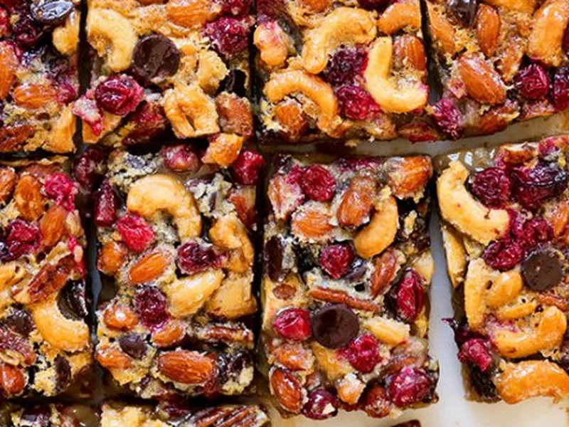 Salted Nut Cranberry Chocolate Bars with Brown Sugar Crust