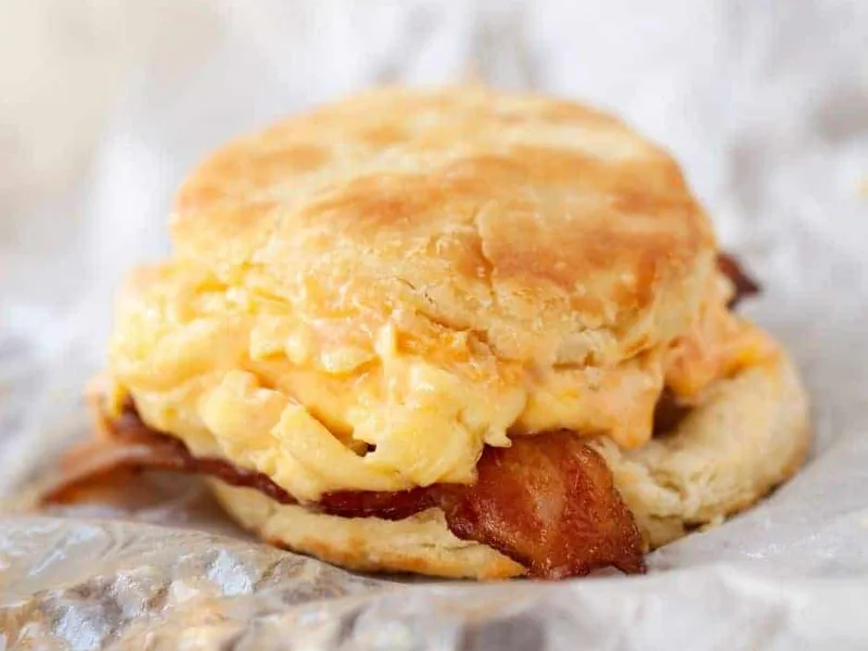 Air Fryer Breakfast Biscuits with Eggs and Bacon