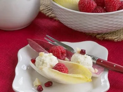 Blue Cheese Endive Cups with Raspberry Vinaigrette