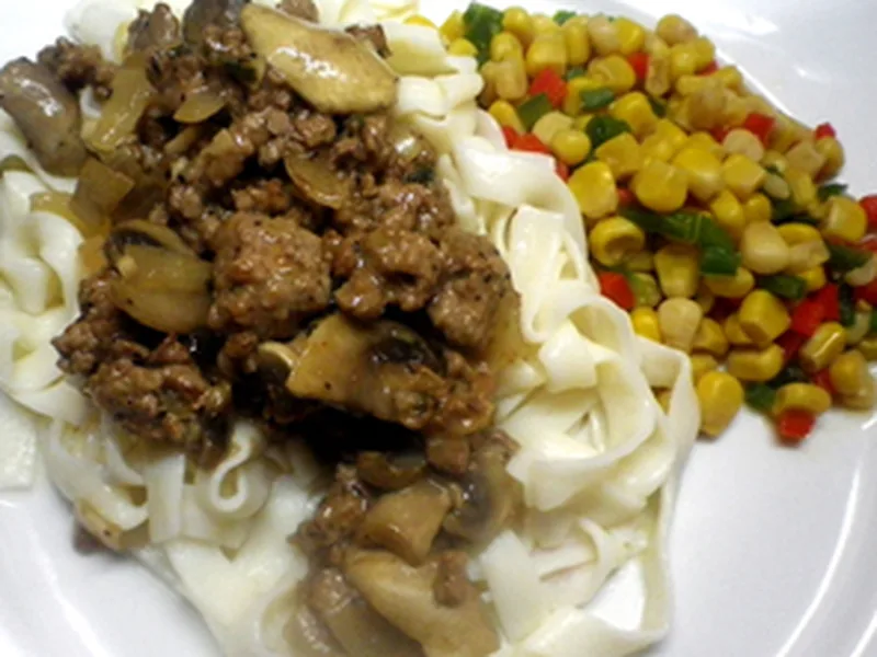 Lightened Hamburger Stroganoff with Cottage Cheese