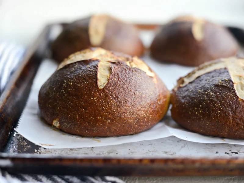 Homemade Pretzel Bread Loaves with Baking Soda Bath