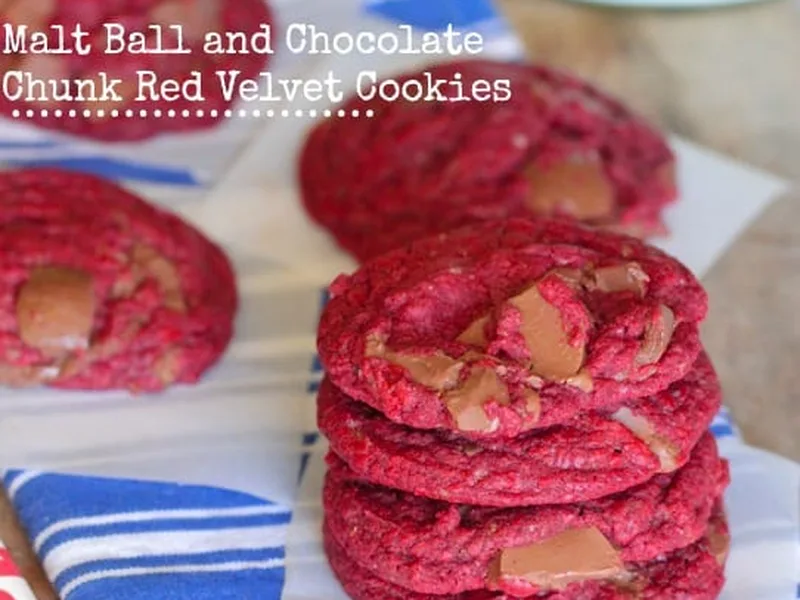 Red Velvet Cake Mix Cookies with Chocolate Chunks and Malt