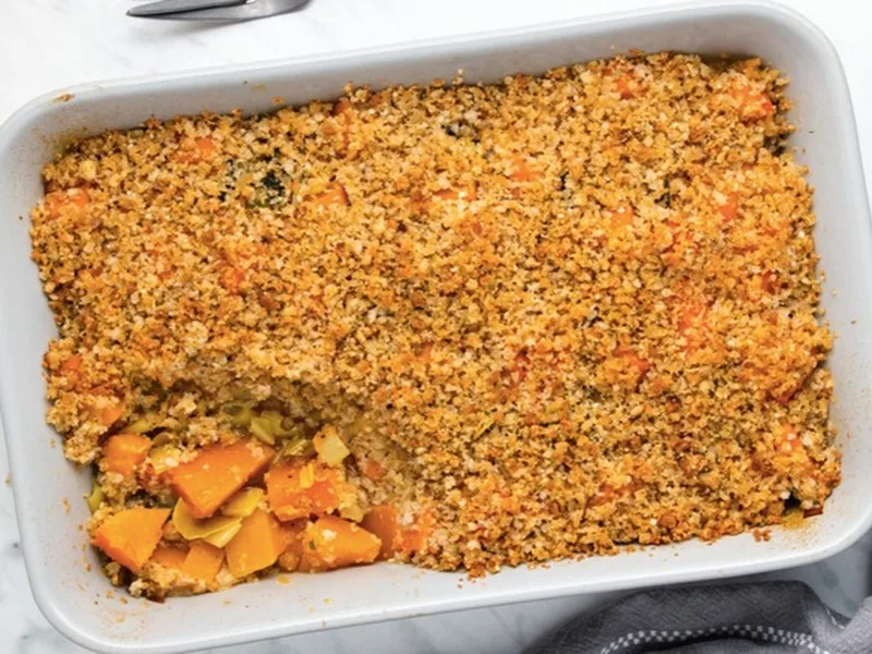 Butternut Squash Casserole with Herb Breadcrumb Topping