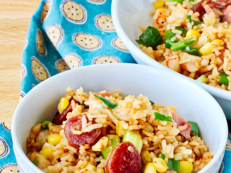 Shrimp, Sausage, Ham Fried Rice with Ketjap Manis