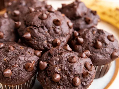 Chocolate Banana Oat Flour Muffins with Cocoa and Maple