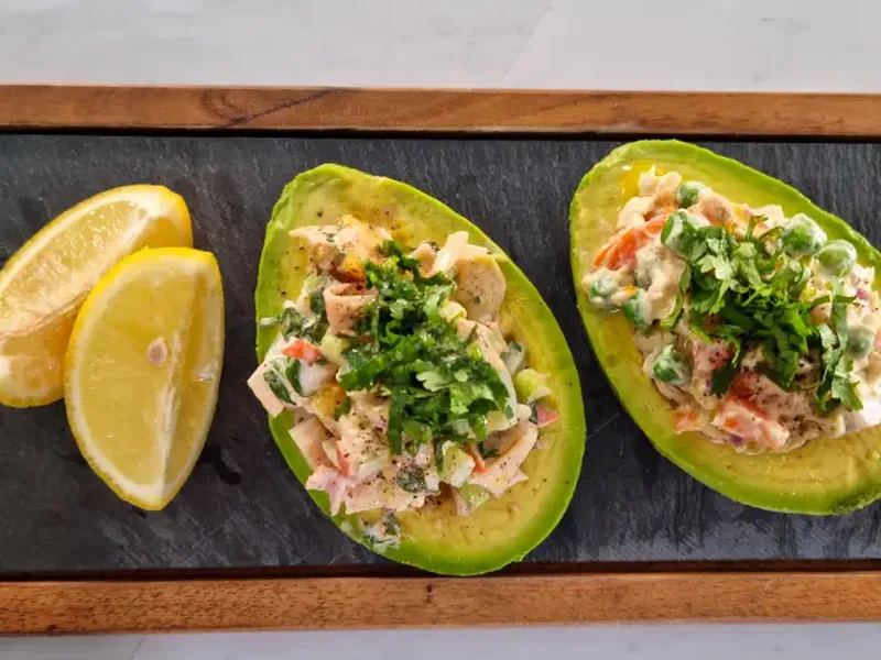 Crab Surimi Avocado Halves with Mango