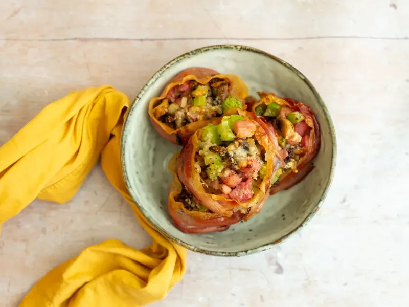 Keto Christmas Prosciutto Stuffing Cups