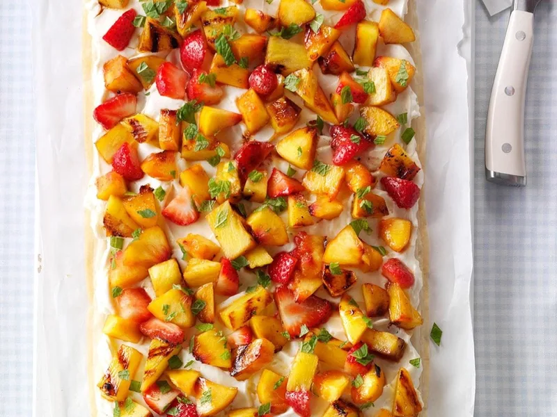 Grilled Fruit Phyllo Tart with Lemon Cream Cheese Filling