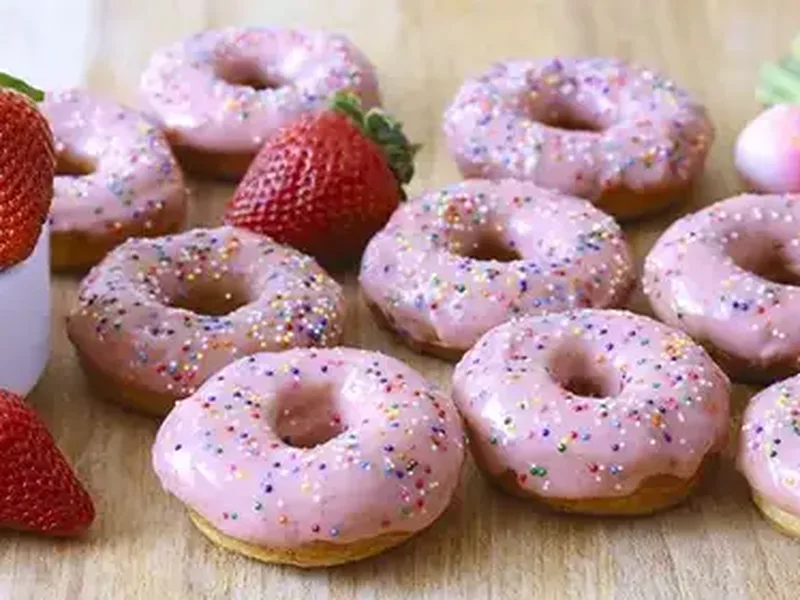 Strawberry Rhubarb Glazed Crescent Roll Donuts