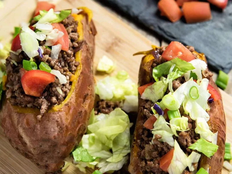 Taco-Stuffed Sweet Potatoes with Seasoned Ground Beef