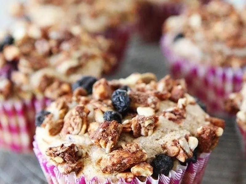 Whole Wheat Mixed Berry Granola Topped Muffins