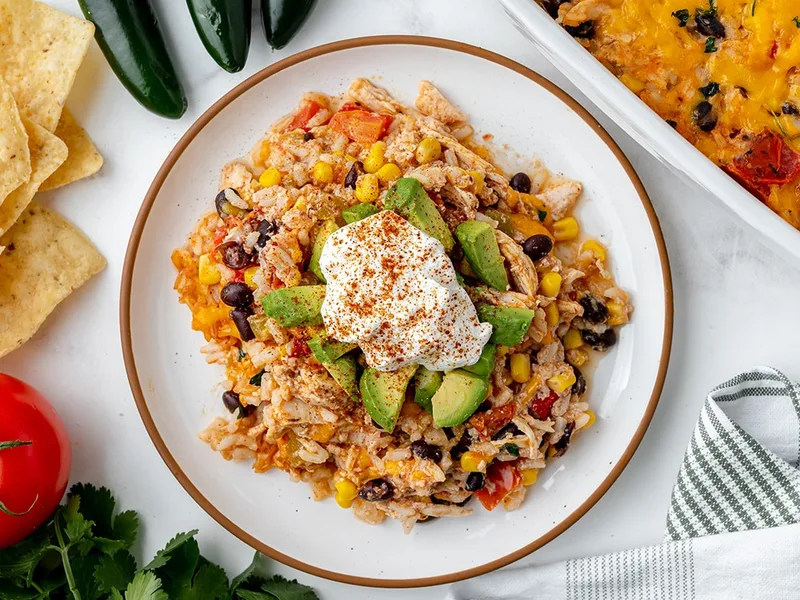 Baked Mexican Chicken and Rice Casserole with Black Beans