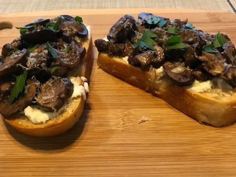 Crispy Broiled Mushroom Toast with Goat Cheese and Herbs