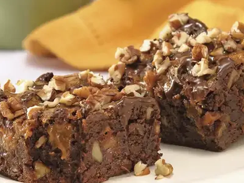 Double Chocolate Caramel Fudge Brownies with Pecans