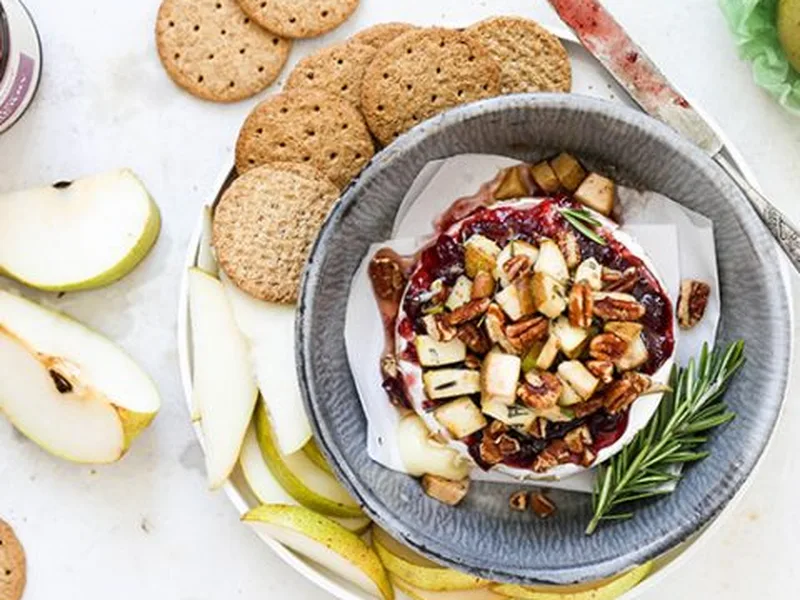 Baked Brie with Cranberry, Pear and Pecan Topping