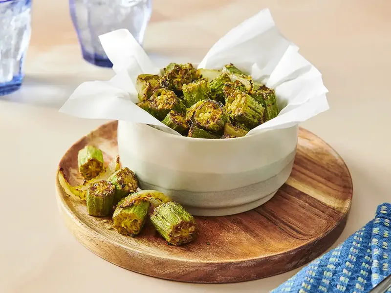 Air Fryer Okra and Onions with Garlic Seasoning