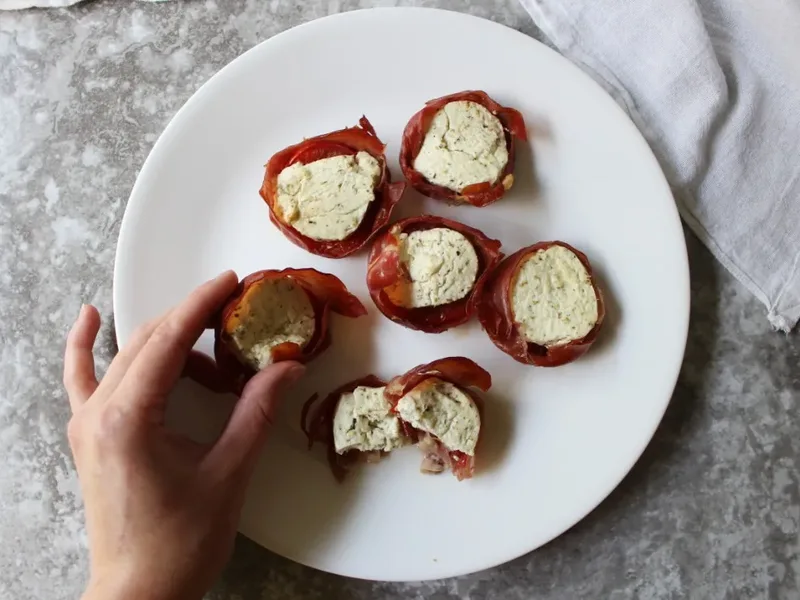 Keto Baked Prosciutto Cups with Goat Cheese and Tomato